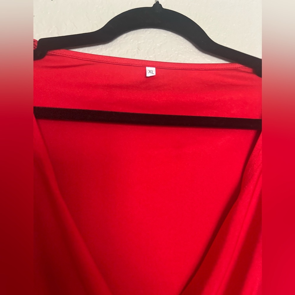 Red RUCHED  Wrap Front Long Sleeve  Top Size XL - Picture 5 of 9